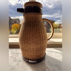 Vintage Corning Designs Wicker Rattan Coffee Thermal Pitcher Made in Japan